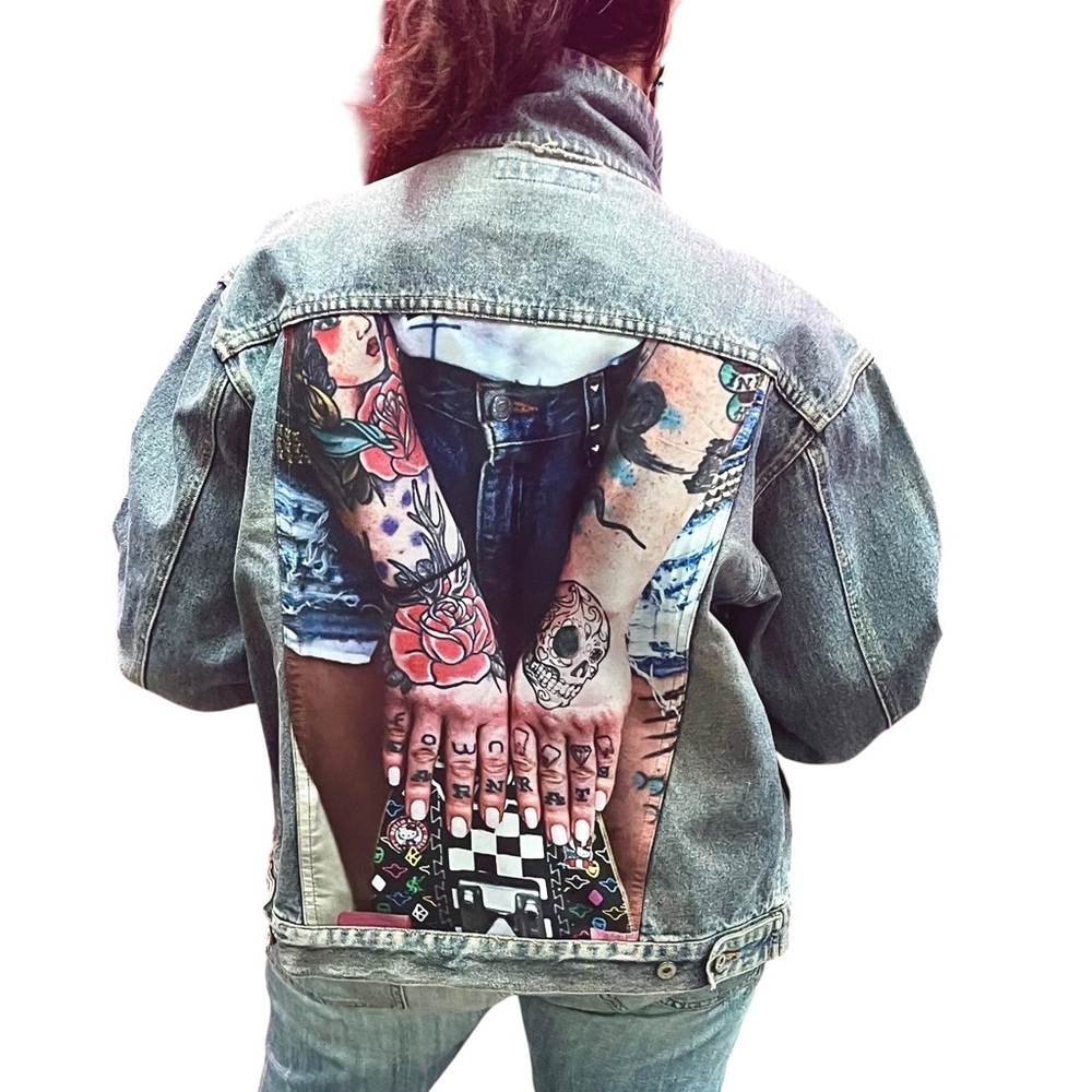 Diesel x Madz tattoo Custom Denim Jacket XXL Rock Gothcore Bikercore Plus Size